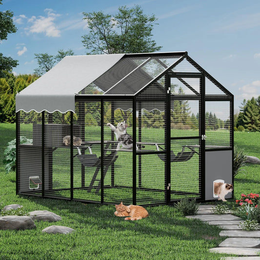 HiMISSCatio Aluminum Outdoor Catio Walkin Cat Run With UV Cover