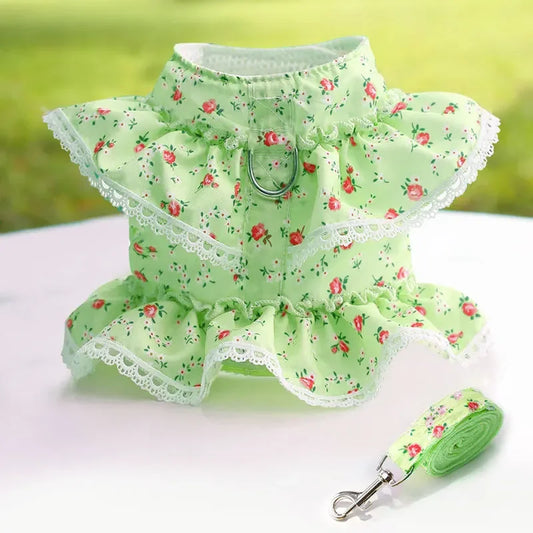 NONECN Dog Cat Harness Leash Set Adjustable Floral Lace