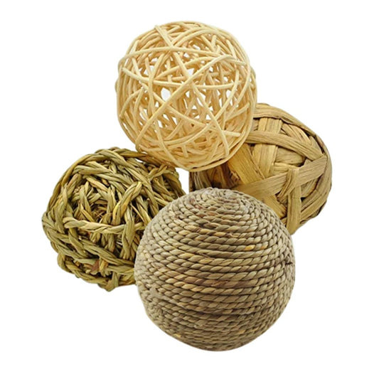 4-Pack Natural Grass Ball Pet Chew Toy For Small Animals