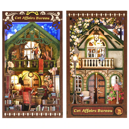 ASLOWSNAIL Book Nook Kitty Cat 3D Puzzle Kit Wooden Decor