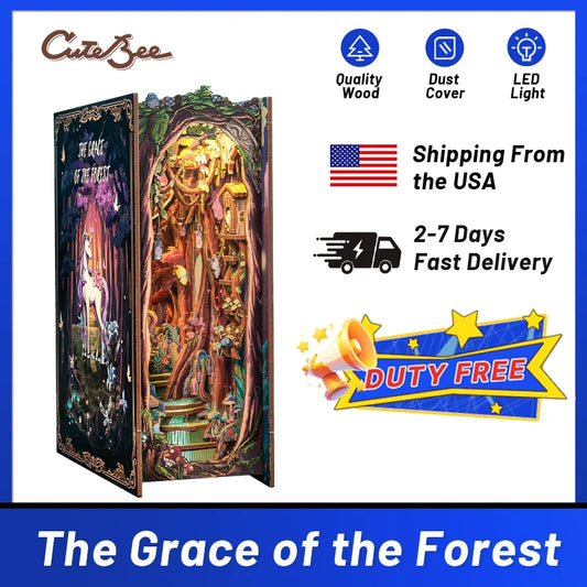 CUTEBEE Wooden 3D Puzzle Book Nook Kit With Light Dust Cover