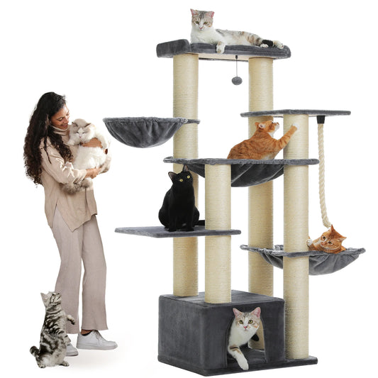 Large Cat Tree for Big Cats Robust Cat Tower with Several Levels Cat House Climbing Tree with Hammock 11 Sisal Posts Large Perch