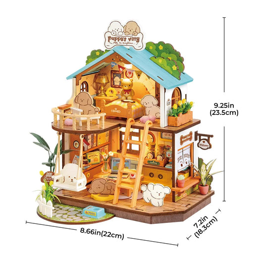 Robotime Rolife DIY Puppy's Cozy Villa House Miniature Kits for Kids and Family New Wooden Puzzle Model Home Decoration Set
